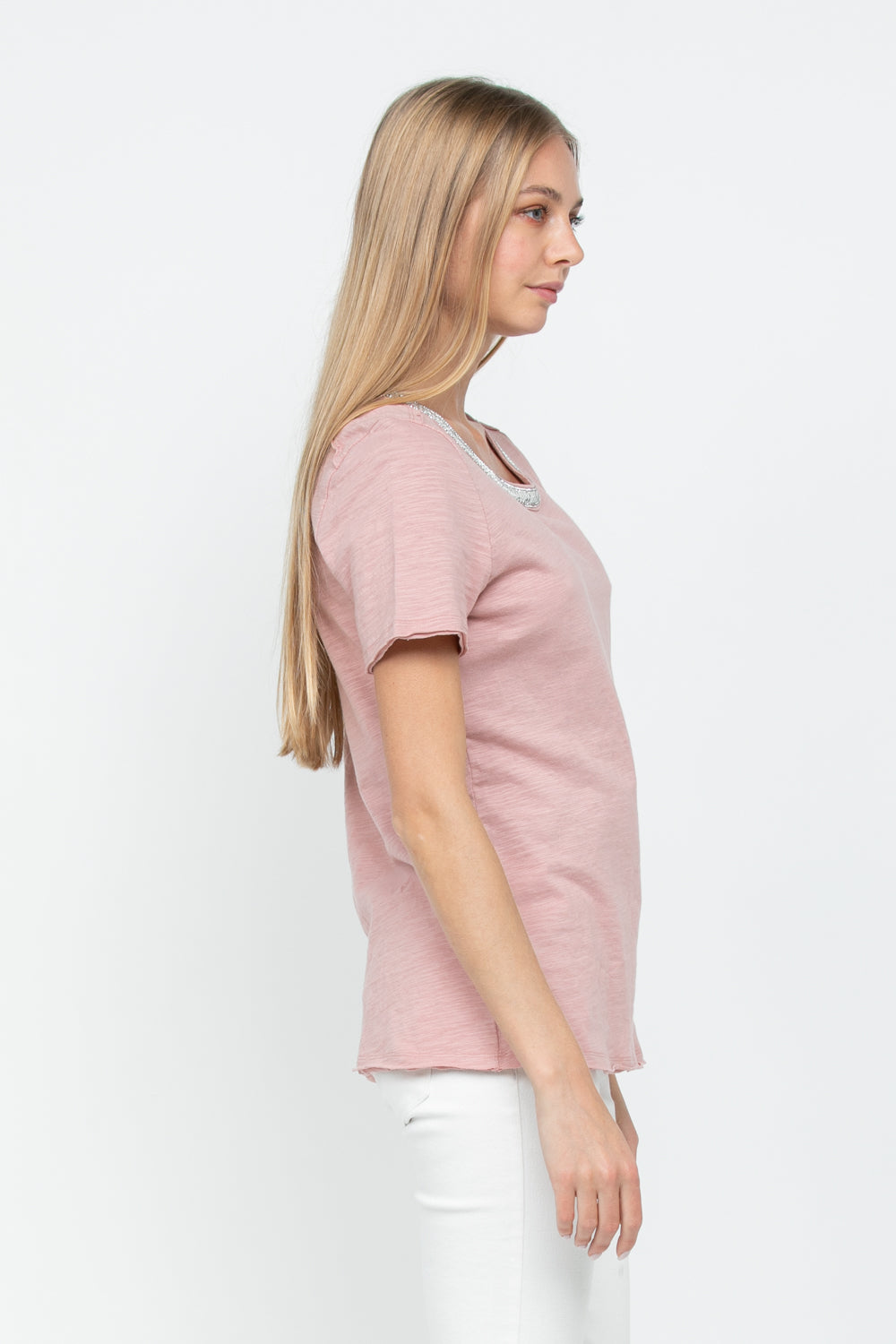 Stone Detail Short Sleeve Top