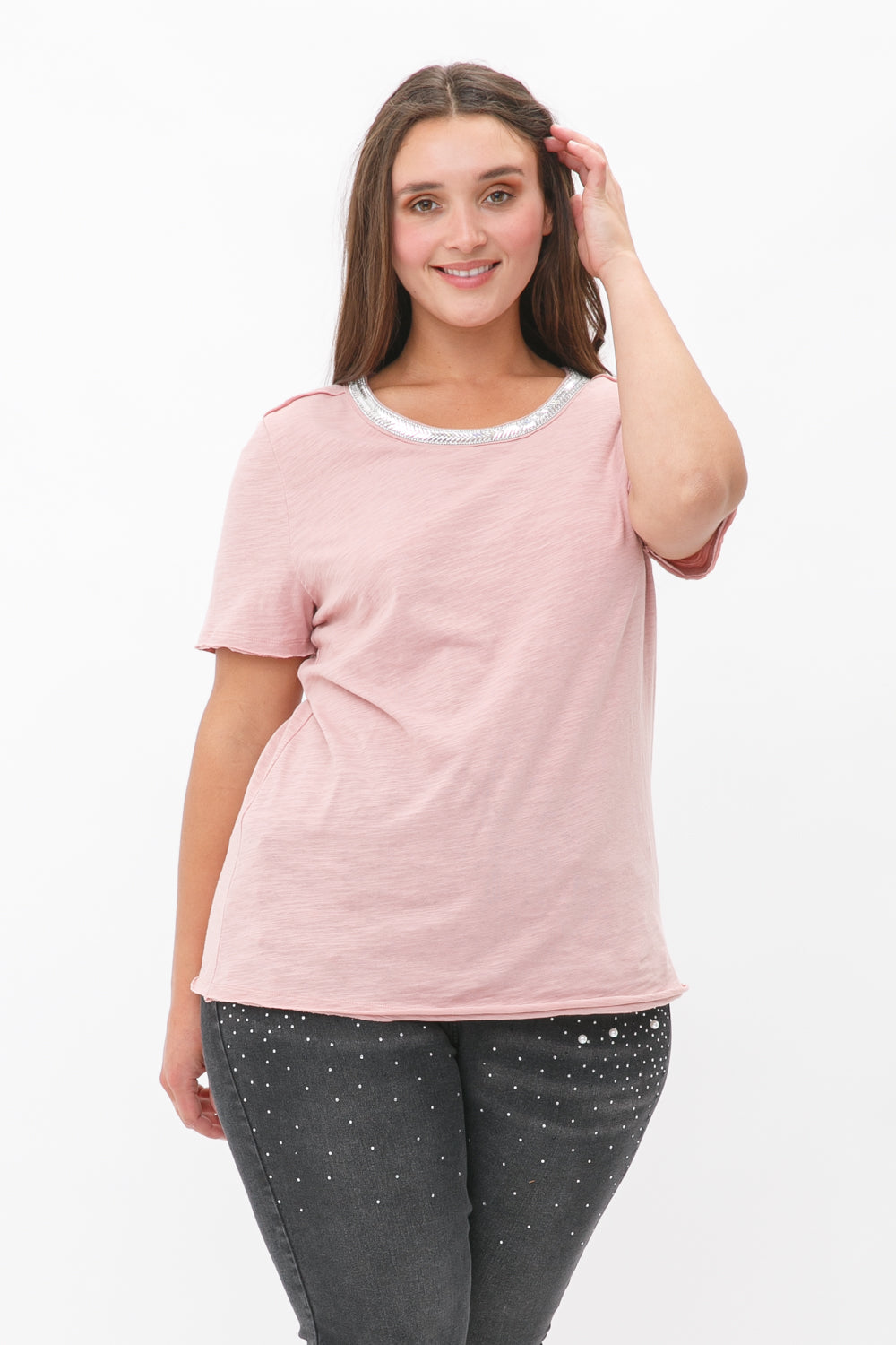 Stone Detail Short Sleeve Top