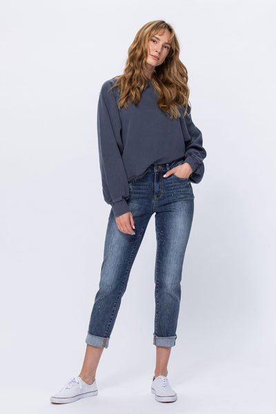 High Rise Bleach Splashed Boyfriend Jean
