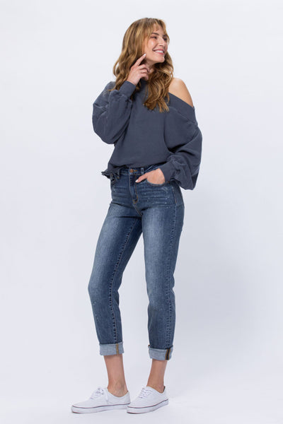 High Rise Bleach Splashed Boyfriend Jean