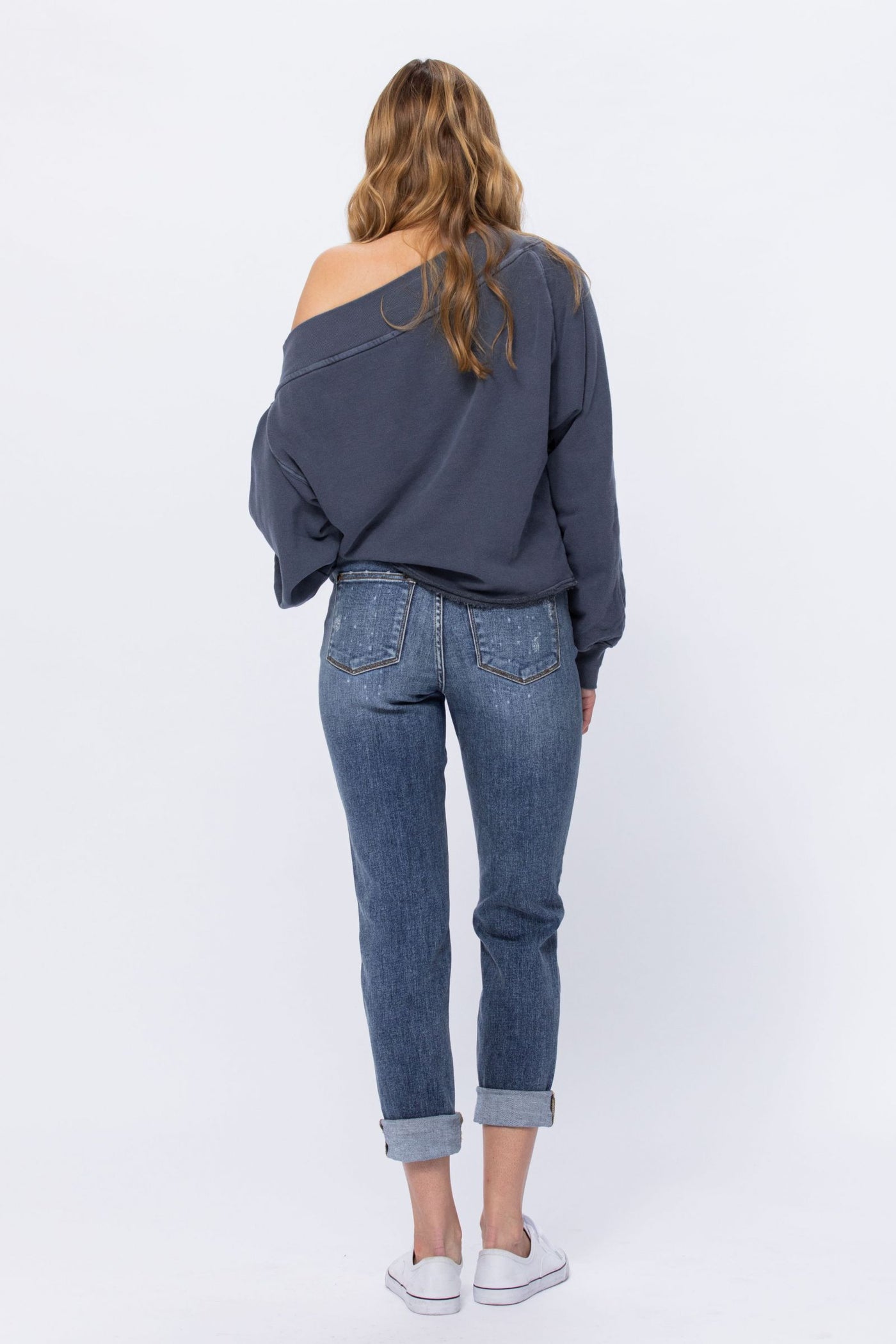 High Rise Bleach Splashed Boyfriend Jean