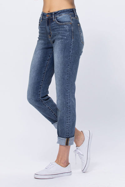 High Rise Bleach Splashed Boyfriend Jean