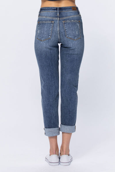 High Rise Bleach Splashed Boyfriend Jean