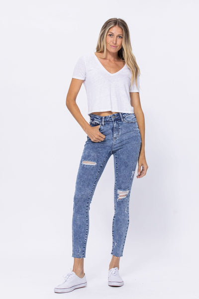 Judy Blue High Rise Acid Wash Destroyed Skinny Jeans 88266