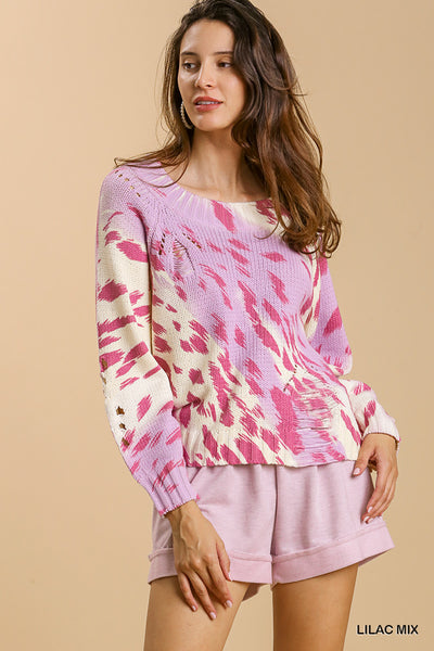 Distressed Animal Print Knit Sweater