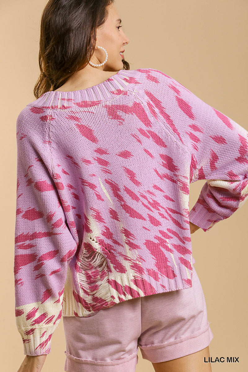 Distressed Animal Print Knit Sweater