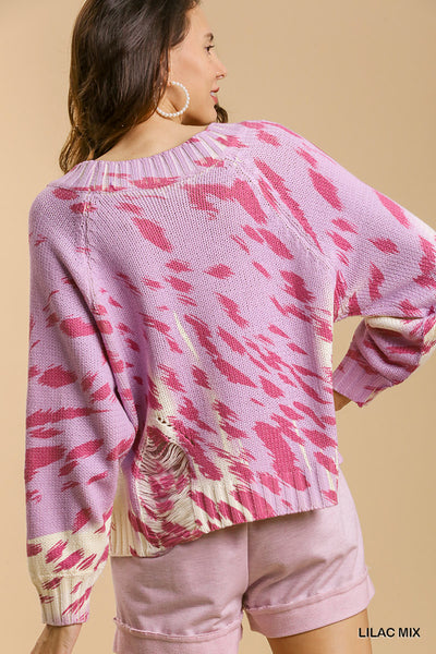 Distressed Animal Print Knit Sweater