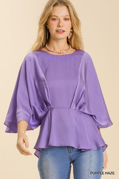 Satin Pleated Kimono Sleeve Top