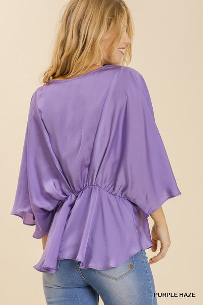 Satin Pleated Kimono Sleeve Top