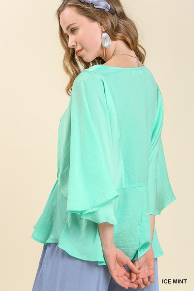 Satin Pleated Kimono Sleeve Top