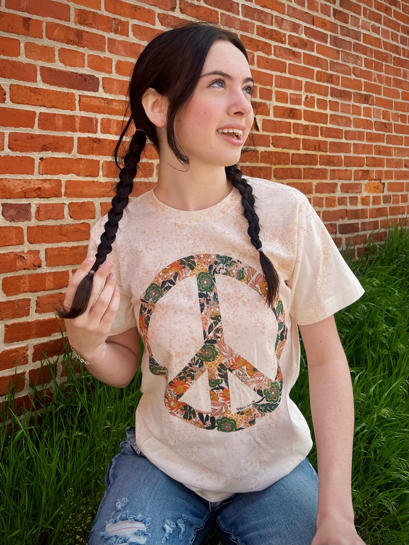 Boho Peace Sign Bling Tee