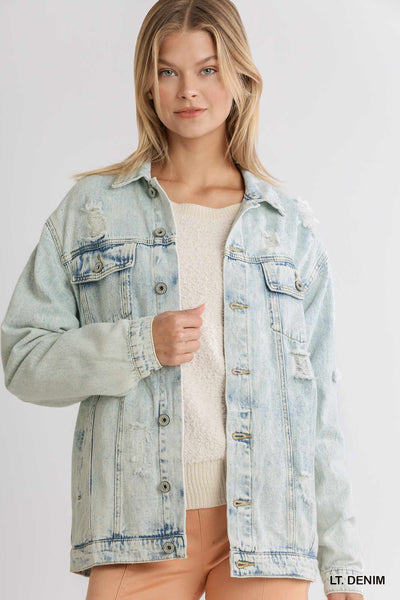 Acid Wash Distressed Denim Jacket