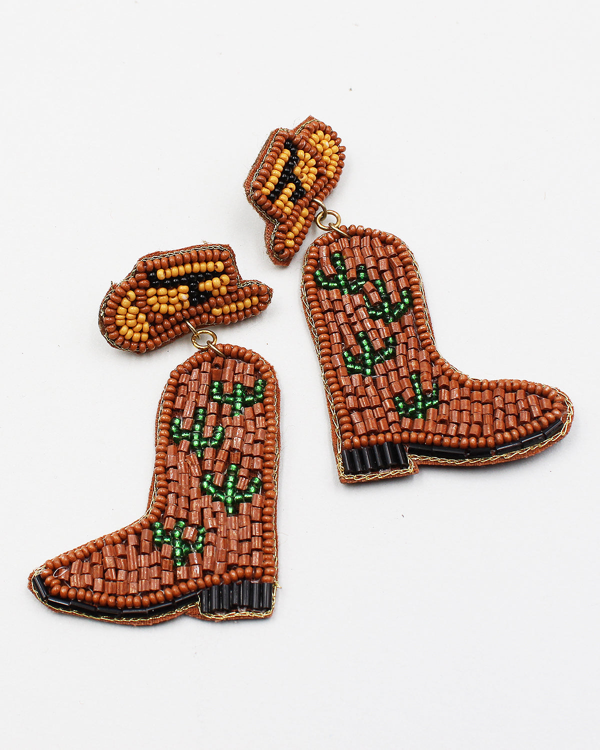 Seed Bead Cactus Boot Earring