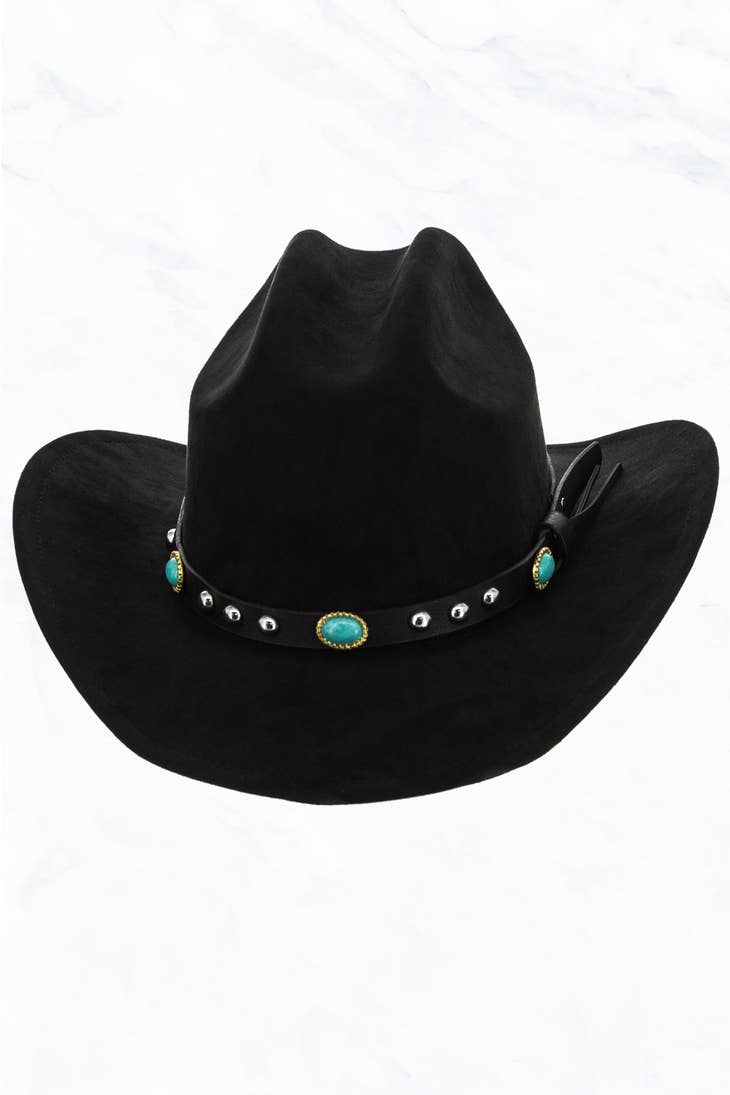 Suede Cowboy Fedora Hat with Turquoise Band