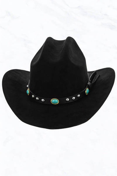 Suede Cowboy Fedora Hat with Turquoise Band