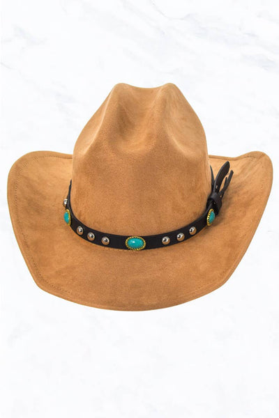 Suede Cowboy Fedora Hat with Turquoise Band