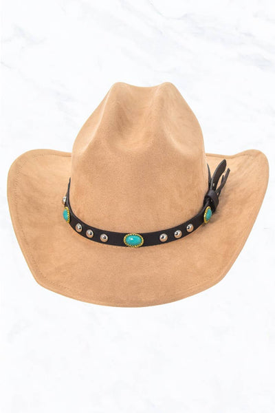 Suede Cowboy Fedora Hat with Turquoise Band