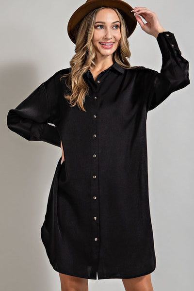 Satin Button Front Shirt Dress