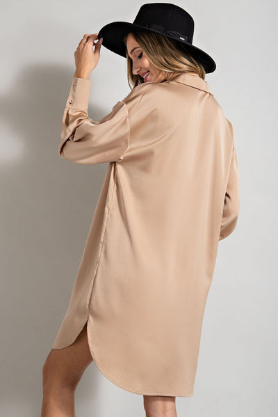 Satin Button Front Shirt Dress