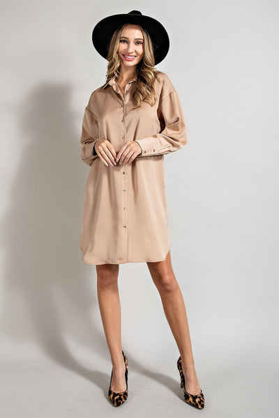 Satin Button Front Shirt Dress