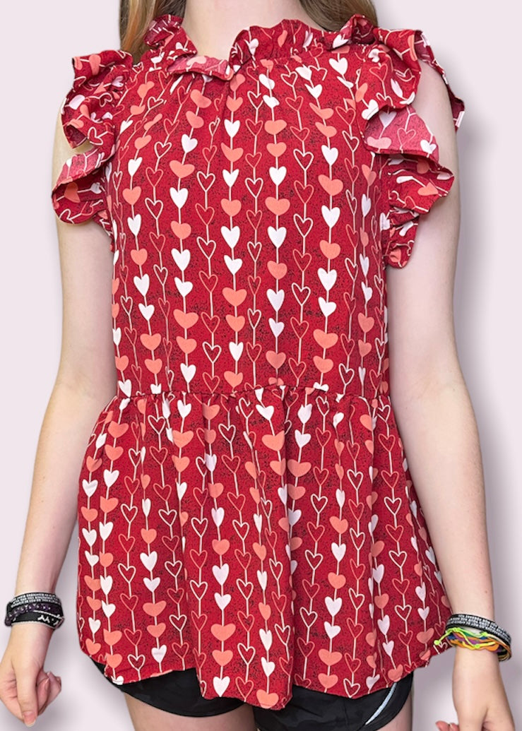 Heart Printed Peplum Top