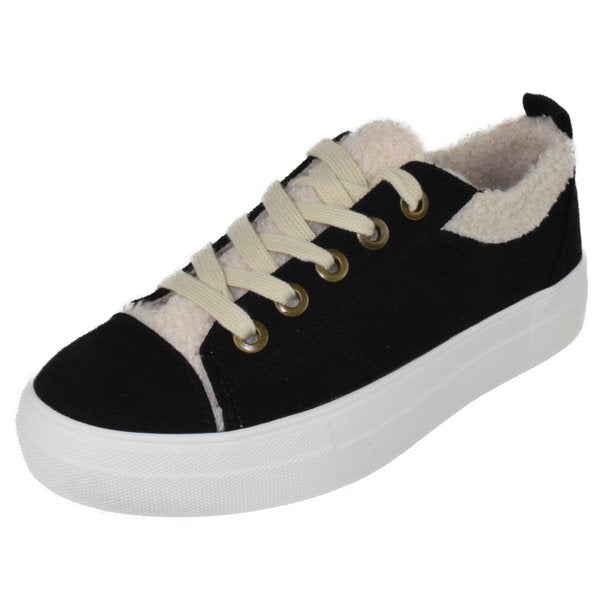 Faux Fur Lace Up Flatform Sneakers