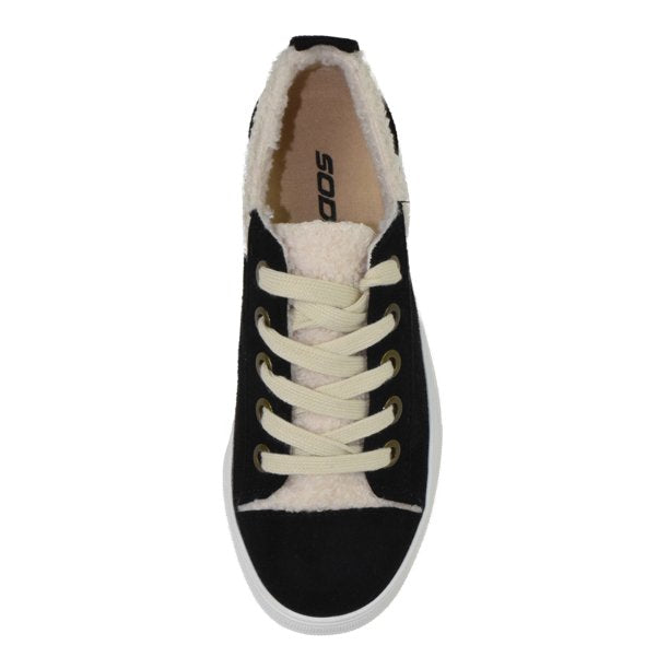 Faux Fur Lace Up Flatform Sneakers