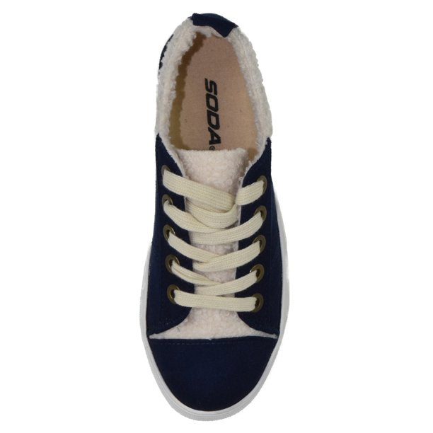 Faux Fur Lace Up Flatform Sneakers