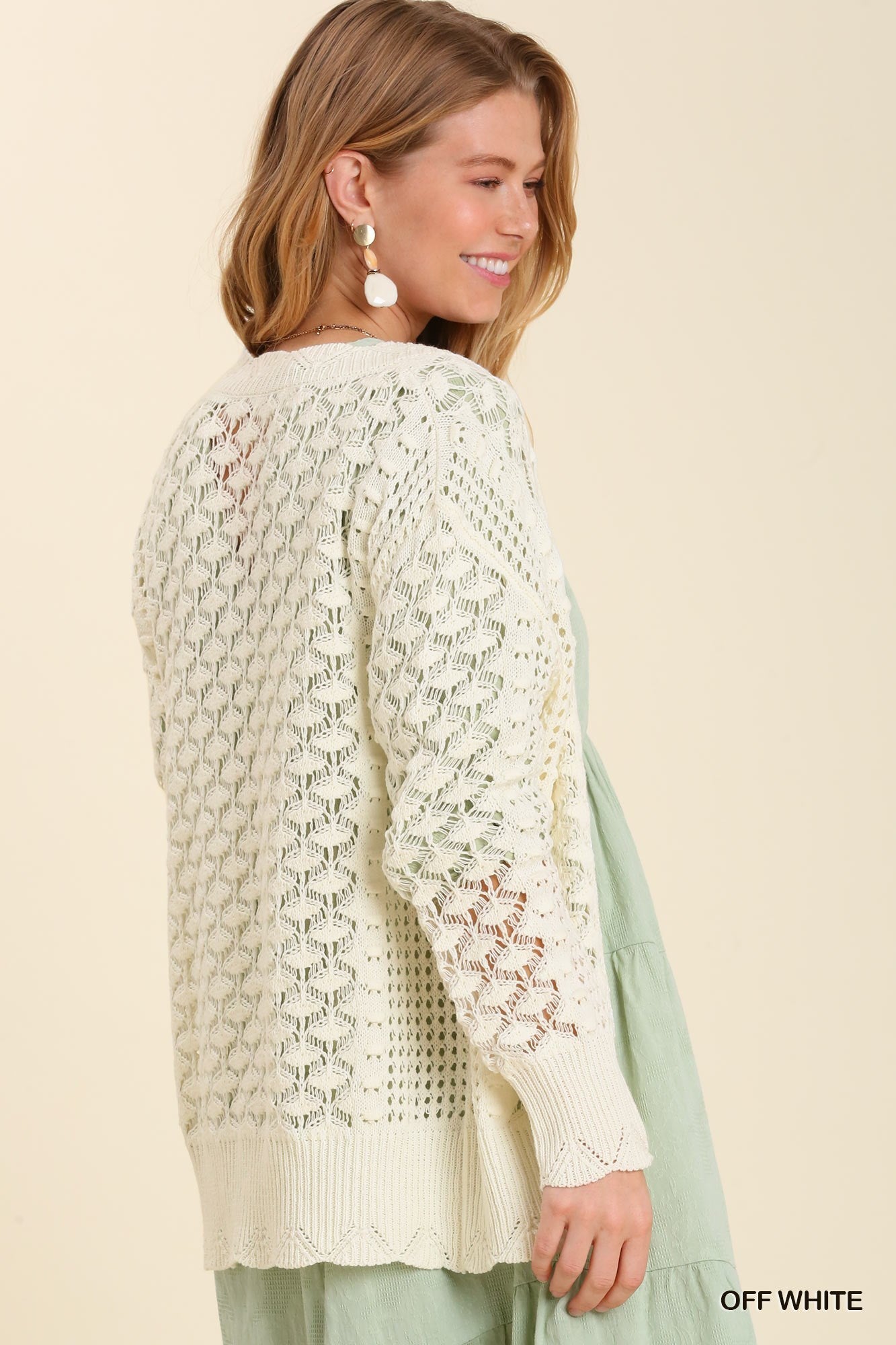 Open Front Scalloped Knit Cardigan