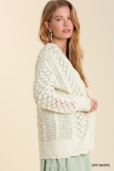 Open Front Scalloped Knit Cardigan