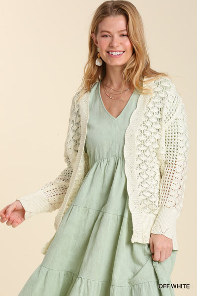 Open Front Scalloped Knit Cardigan