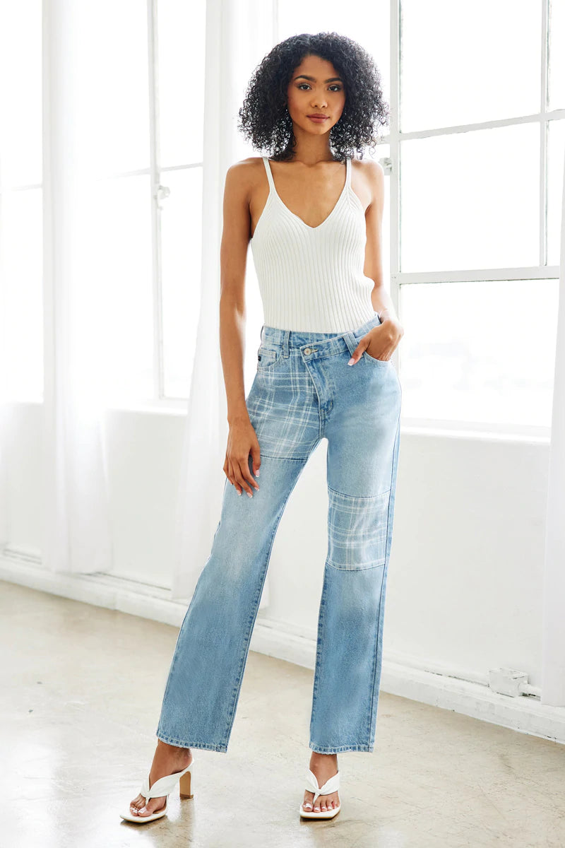 Crossover Waist Boyfriend Jeans