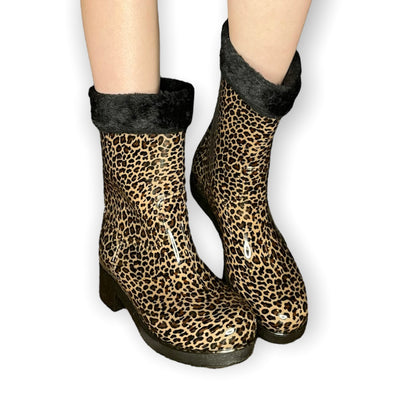Fleece Lined Leopard Rain Boot