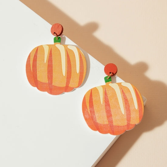 Wooden Pumpkin Earrings