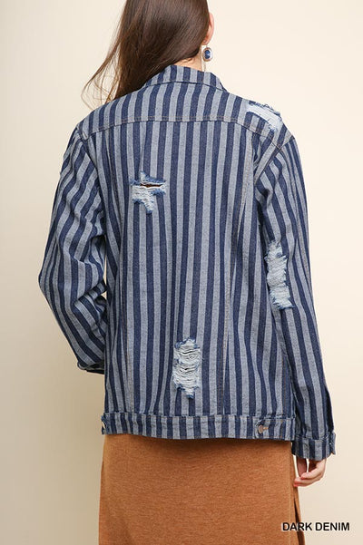 Distressed Striped Denim Jacket