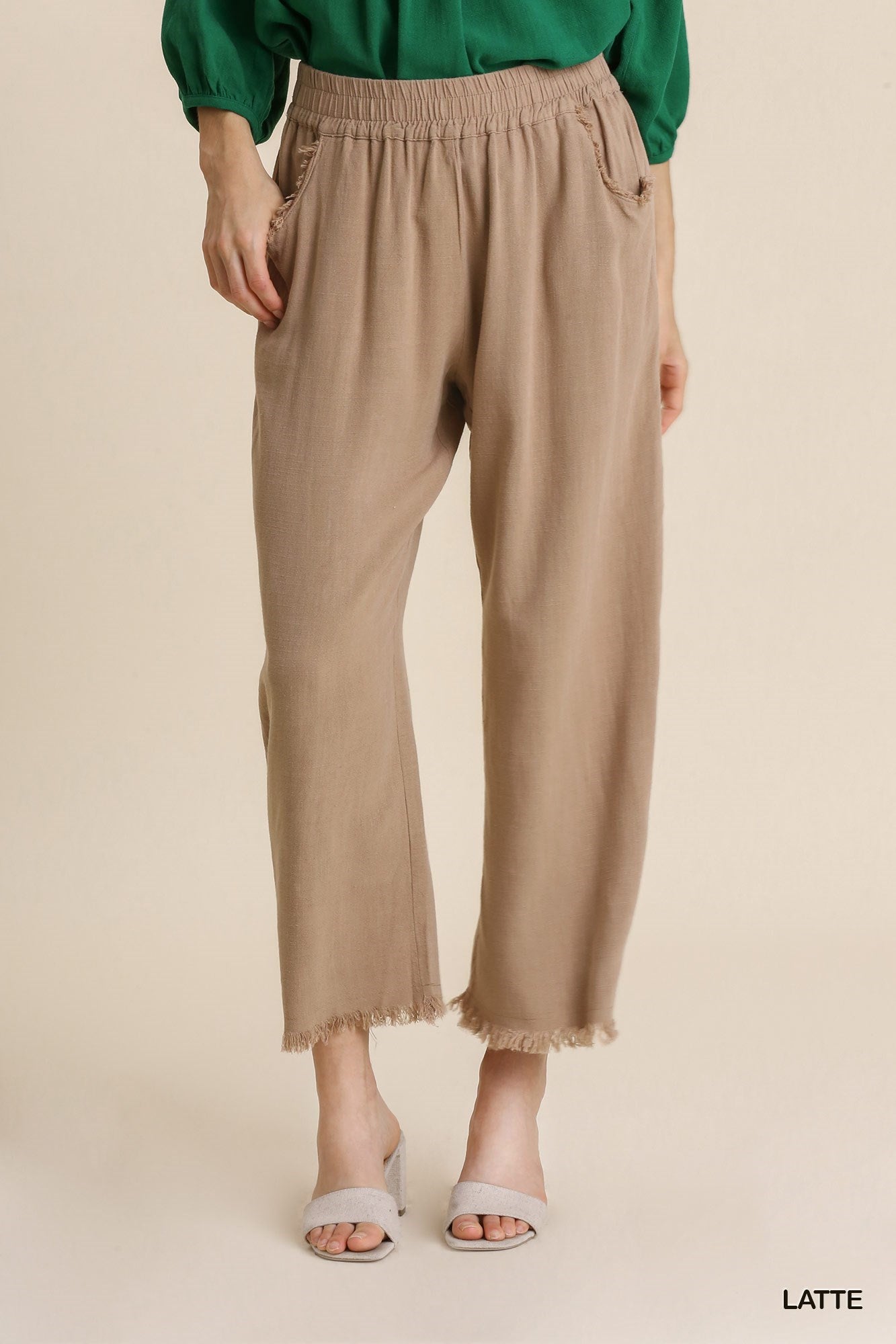 Linen Blend Pants with Frayed Hem