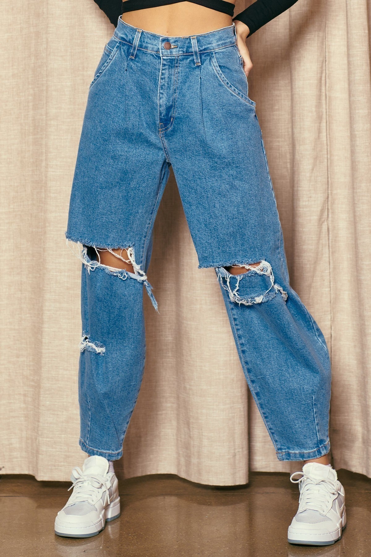 High Rise Distressed Paper Bag Jean