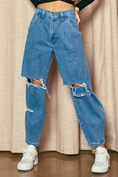 High Rise Distressed Paper Bag Jean