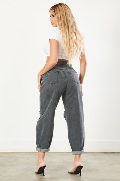 High Rise Distressed Paper Bag Jean