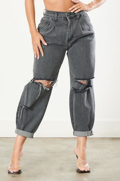 High Rise Distressed Paper Bag Jean