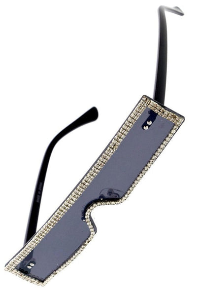 Flat Rectangular Rhinestone Frame Sunglasses