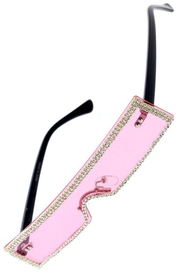 Flat Rectangular Rhinestone Frame Sunglasses