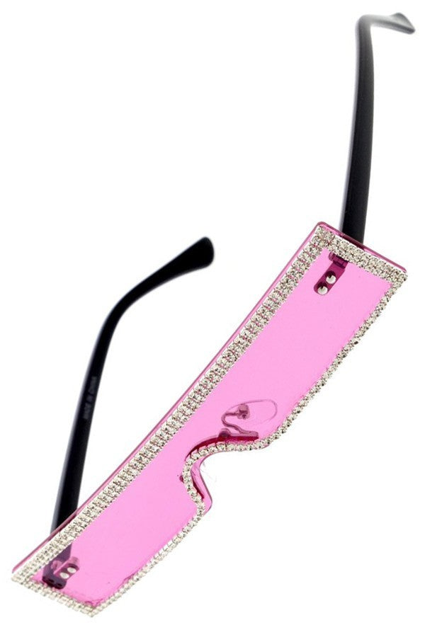 Flat Rectangular Rhinestone Frame Sunglasses