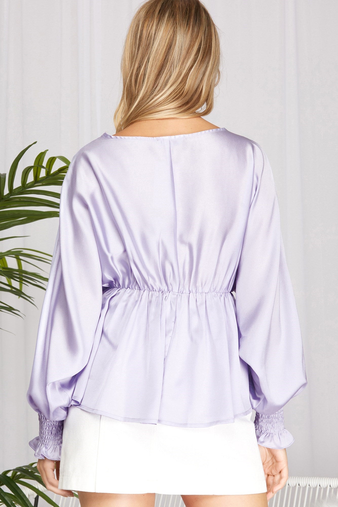 Long Dolman Sleeve Satin Peplum Top