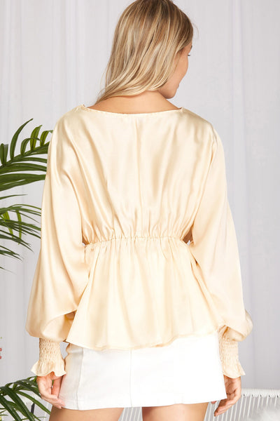 Long Dolman Sleeve Satin Peplum Top