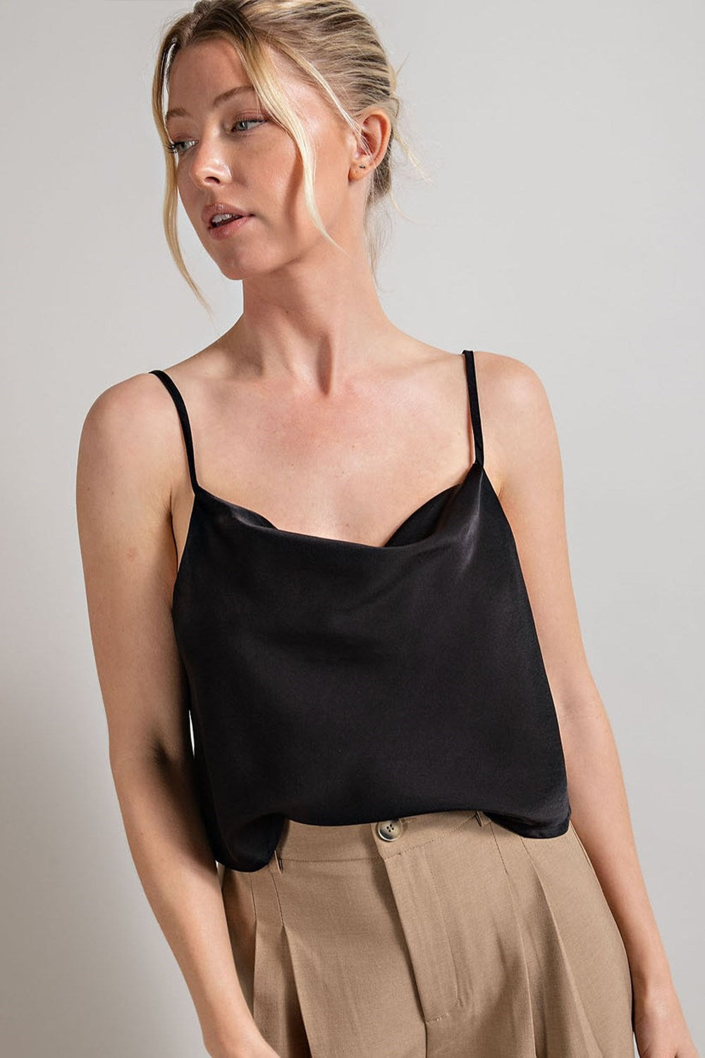 Sleeveless Satin Cowl Neck Top