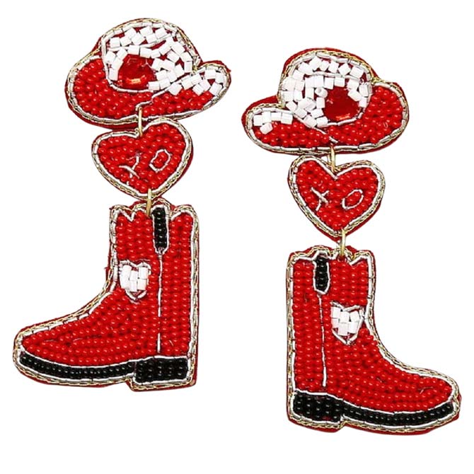 Valentine Cowgirl Boot Beaded Earring