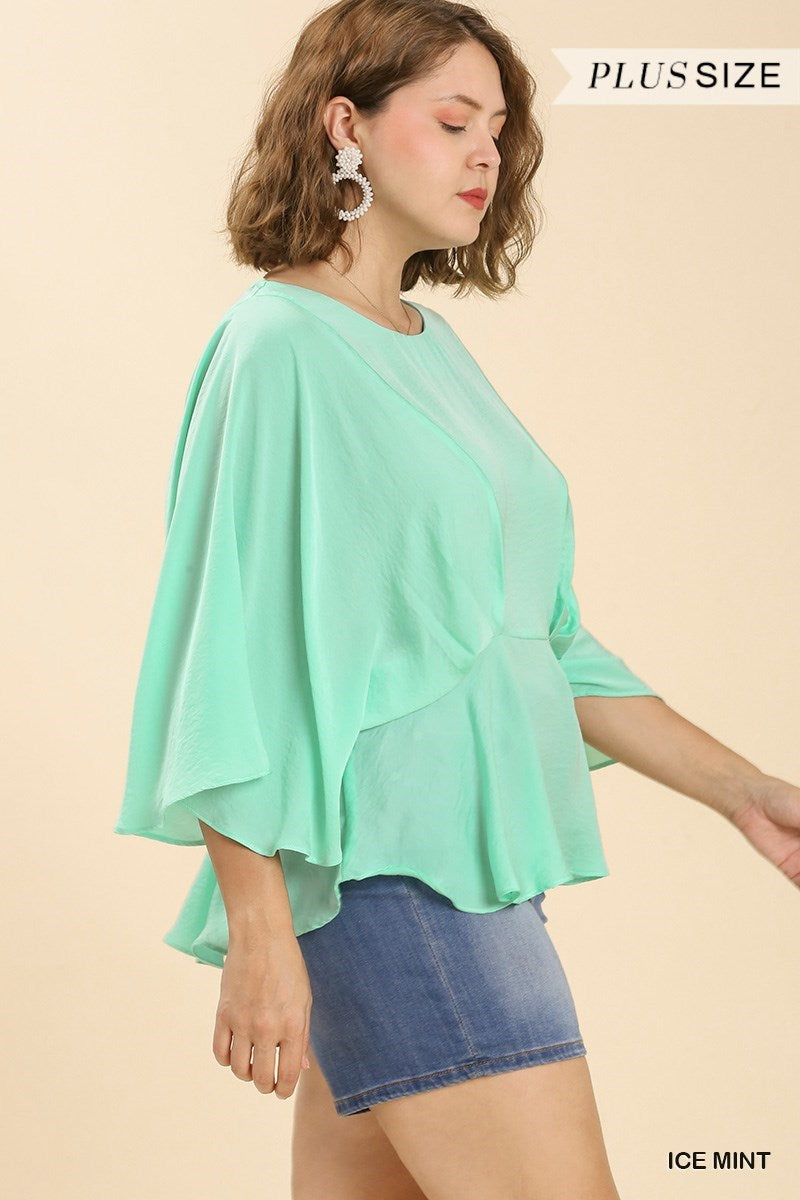 Satin Pleated Kimono Sleeve Top