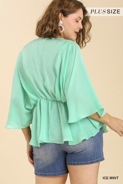 Satin Pleated Kimono Sleeve Top