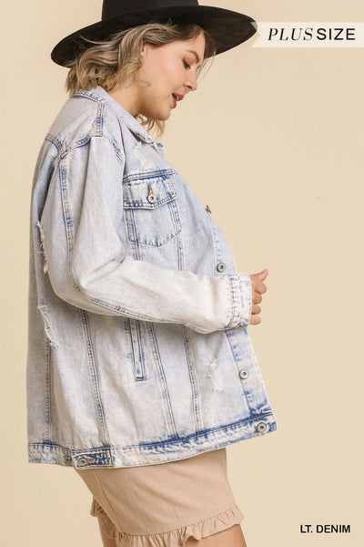 Acid Wash Distressed Denim Jacket